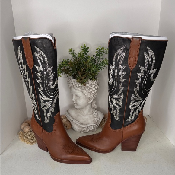 Dolce Vita Blanch Cowboy Boot Size 7.5 Brown/Black NWOB - Picture 2 of 11
